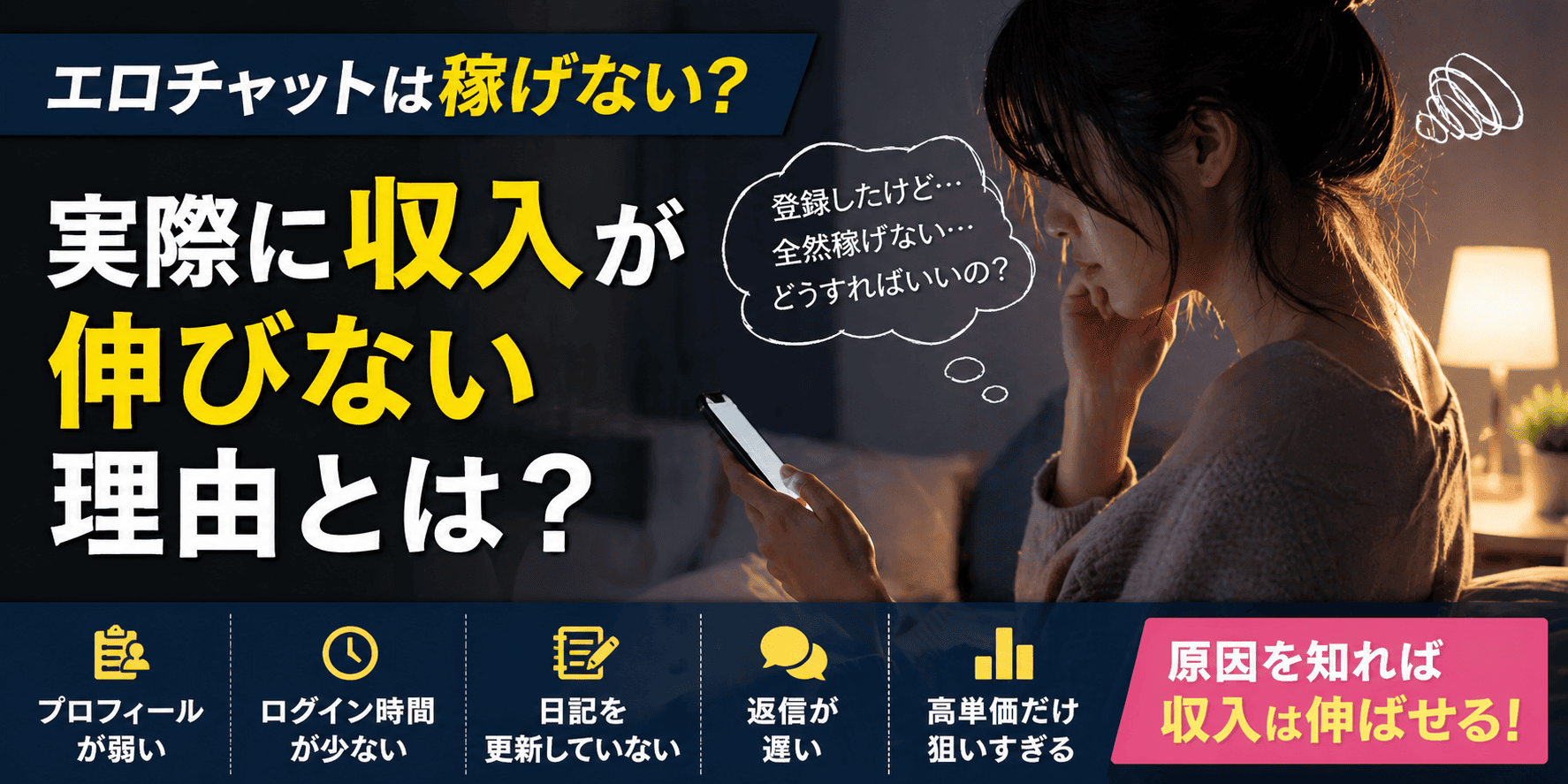 エロチャットは稼げない？実際に収入が伸びない理由とは？